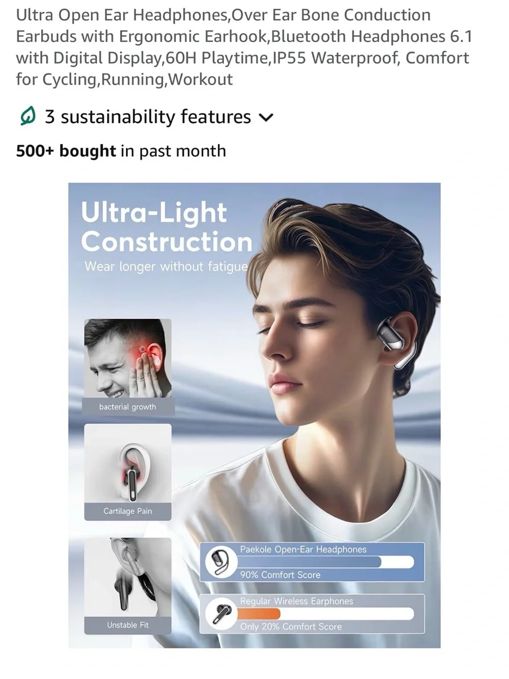 Bluetooth Bone Conduction Open-Ear Headphones - Black/Silver